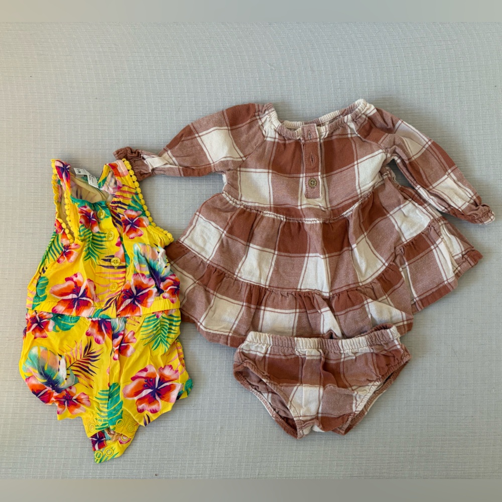 0-3 months girl Plaid Brown Kids Outfit Set